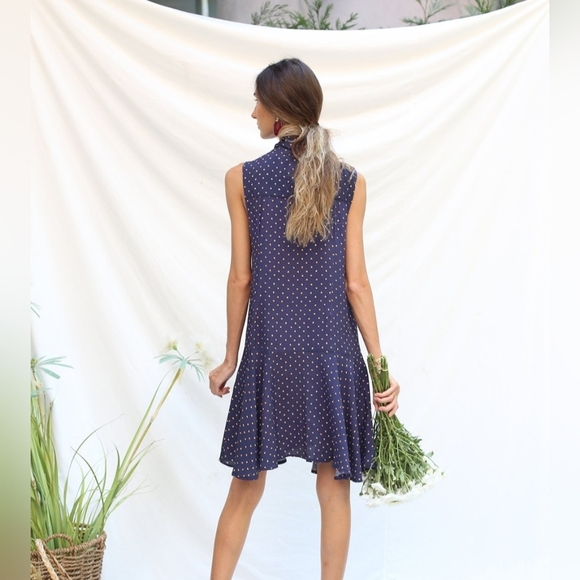 Chic Navy Polka Dot Mini Dress - Picture 5 of 11